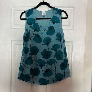 CAbi #3268 Teal Floral Sleeveless Blouse